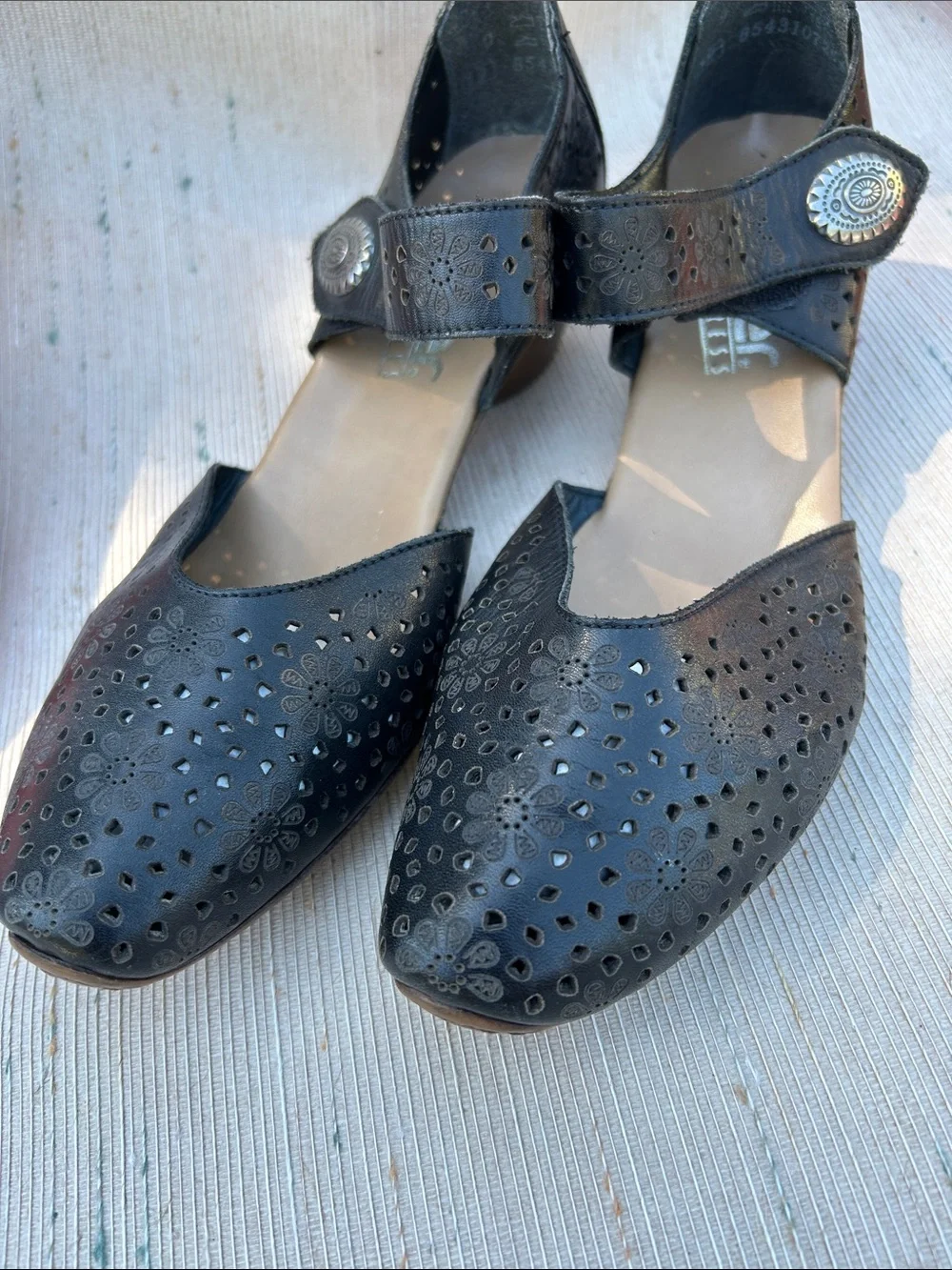 Rieker Black Floral Cutout Mary Jane Flats